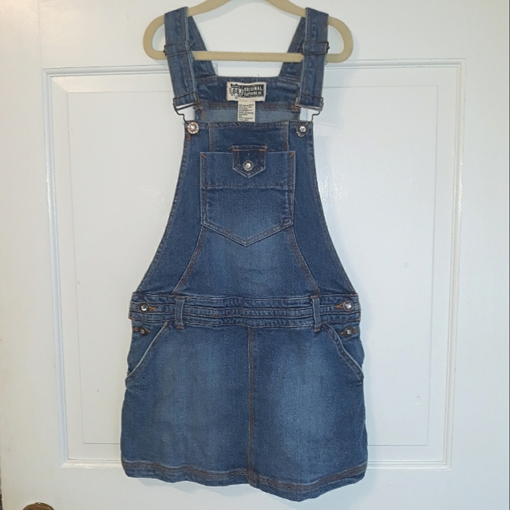 NWT vintage Route 66 dark wash denim coverall overall buckle rhinestone button
